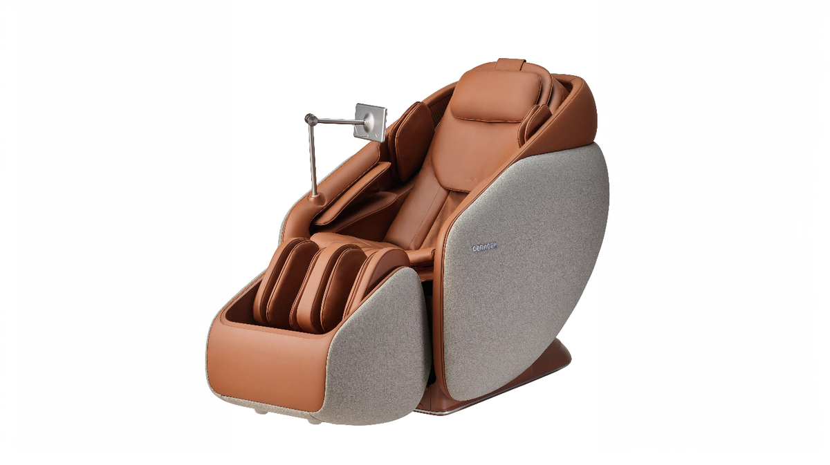 Ceragem Pause M10 massage chair three quarter view showing full body massage coverage in clean neutral studio setting