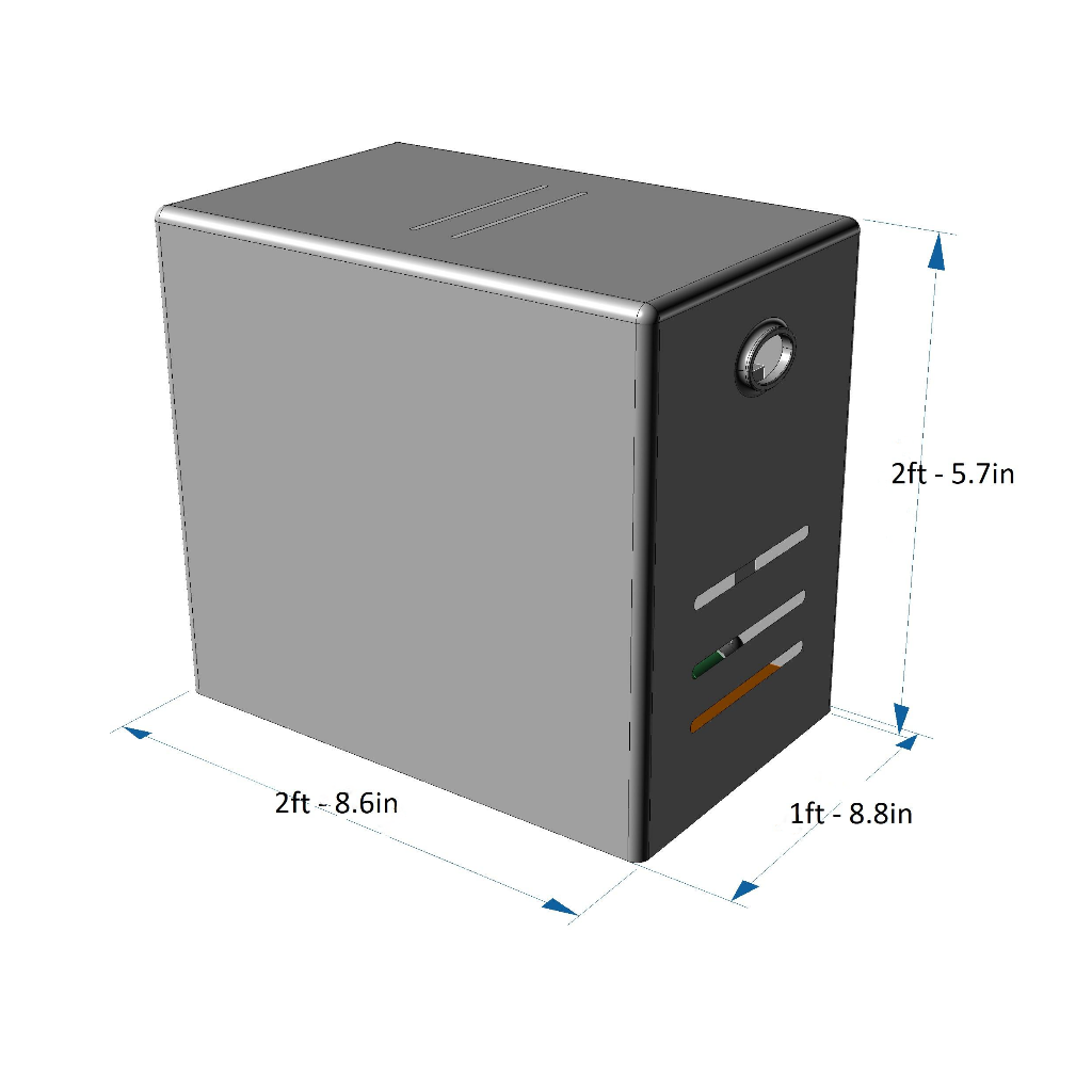 Dreampod V2 float pod engine box system component showing physical dimensions and configuration