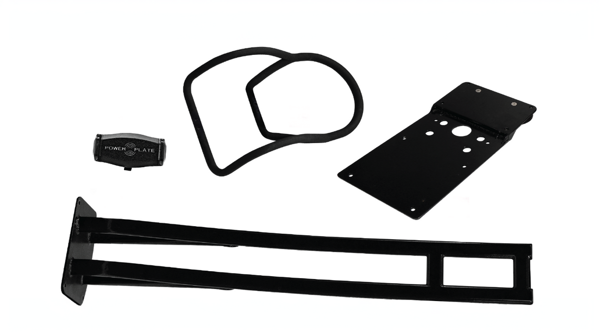 Power Plate MOVE stability bar and power shield accessory kit components including column, mounting plate, handle, and device holder