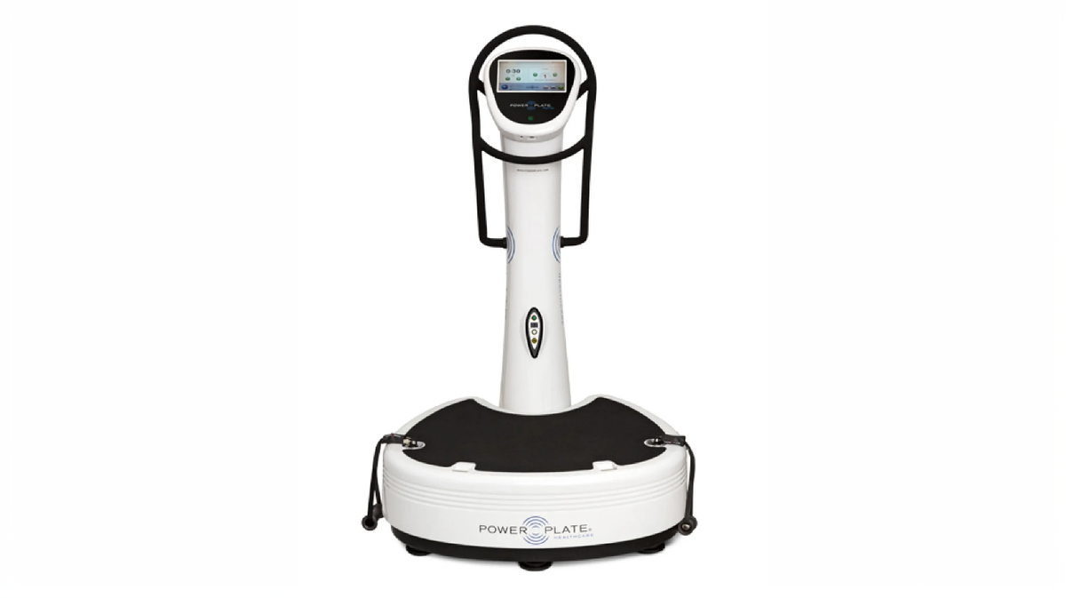 Power Plate pro7HC healthcare vibration platform front view clinical rehabilitation equipment isolated on white background