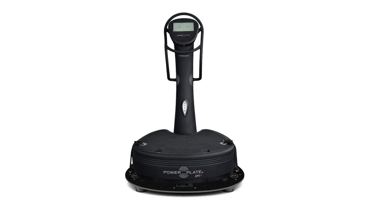 Full Power Plate pro8 system mounted on Power Shield vibration reduction platform showing complete setup including console and base on clean background