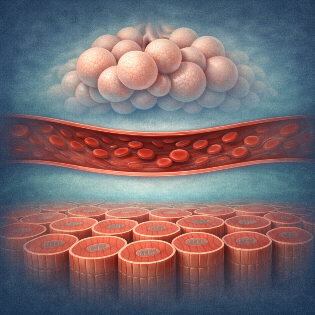 Layered illustration of oxygen transport during EWOT showing alveoli, pulmonary capillary blood flow, and skeletal muscle tissue diffusion gradients.