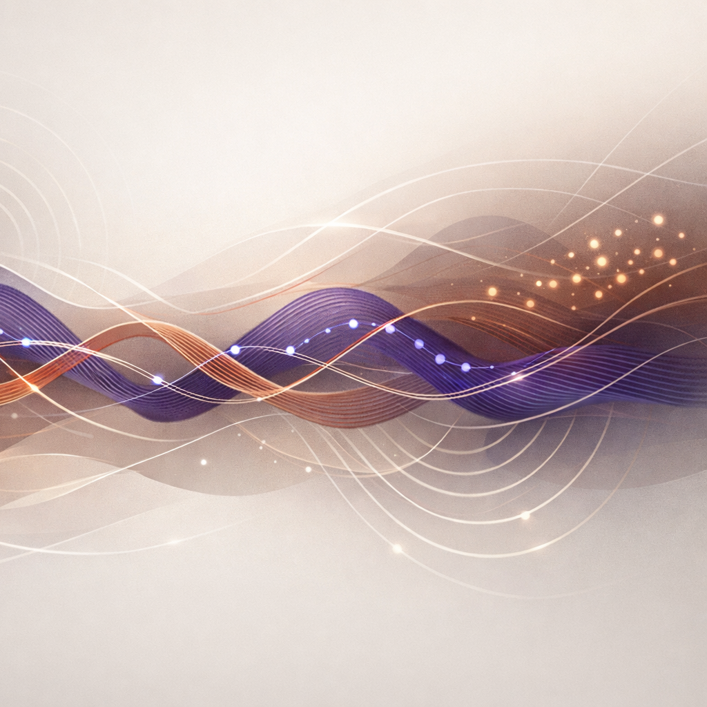 Abstract illustration of structured vibration waves representing mechanical oscillation patterns associated with massage therapy systems.