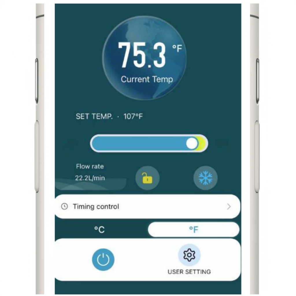 1.0 HP cold plunge chiller WiFi app showing temperature control interface and system monitoring on mobile device