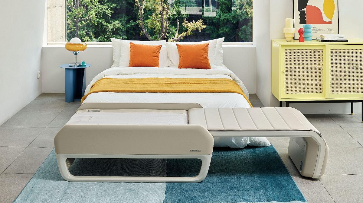 Ceragem Master V7 thermal massage bed placed in modern bedroom environment showing in-home wellness setup