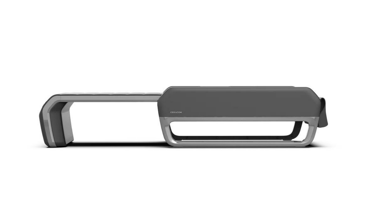Ceragem Master V7 thermal massage bed side profile showing compact folded design for space efficient storage