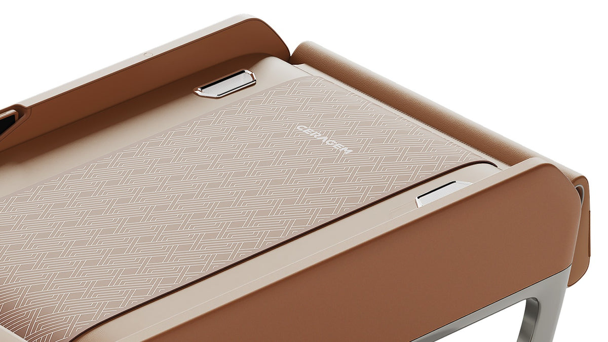 Ceragem Master V7 thermal massage bed surface detail showing spine scan area and precision massage track design