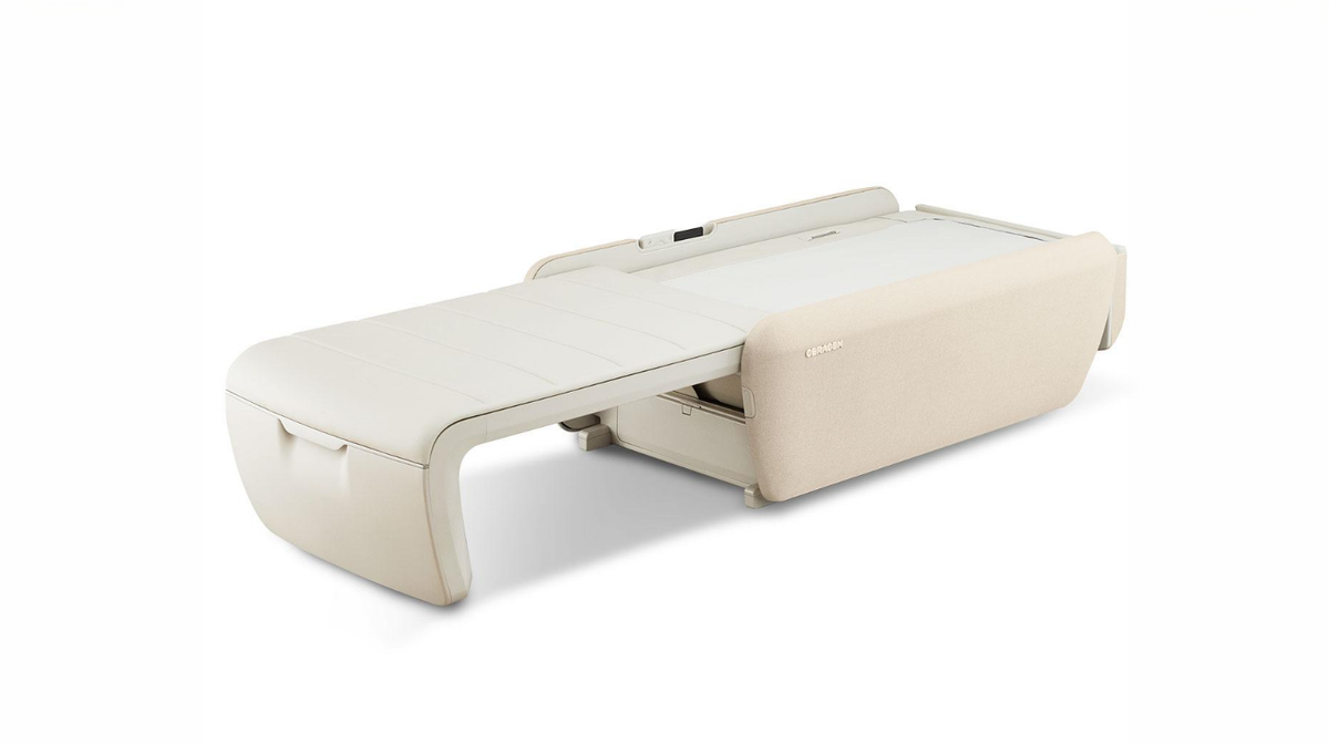 Ceragem Master V9 massage bed fully extended in flat bed mode showing full-length spinal therapy surface
