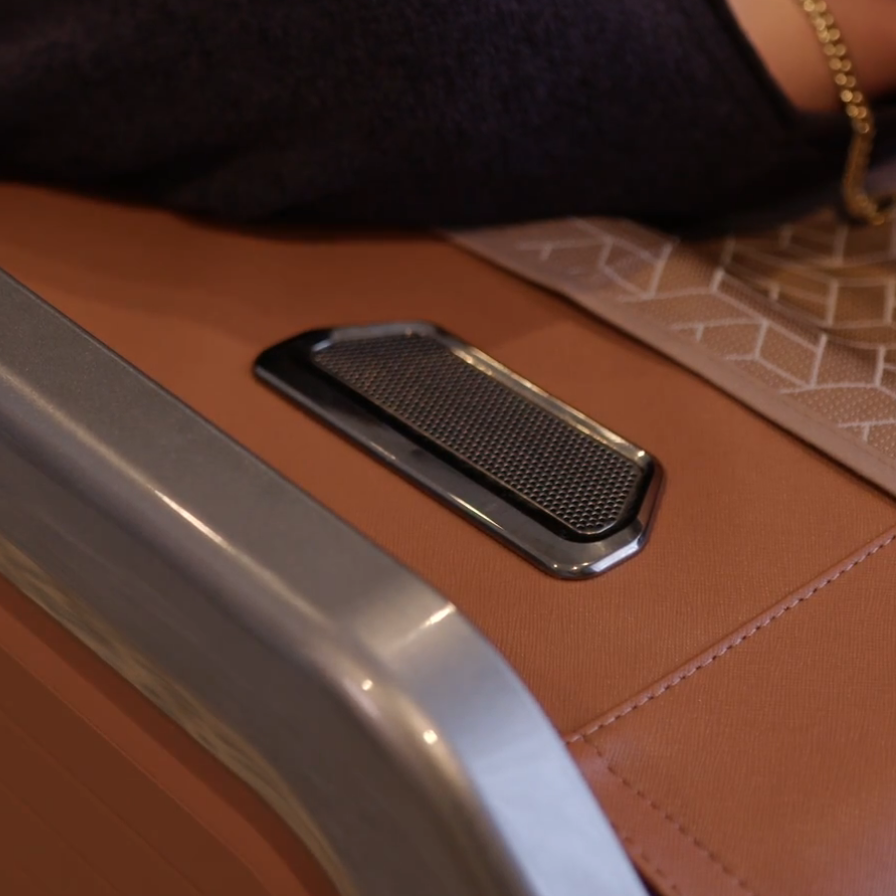 Ceragem Master V9 massage bed surface close-up showing integrated component detail and premium material finish