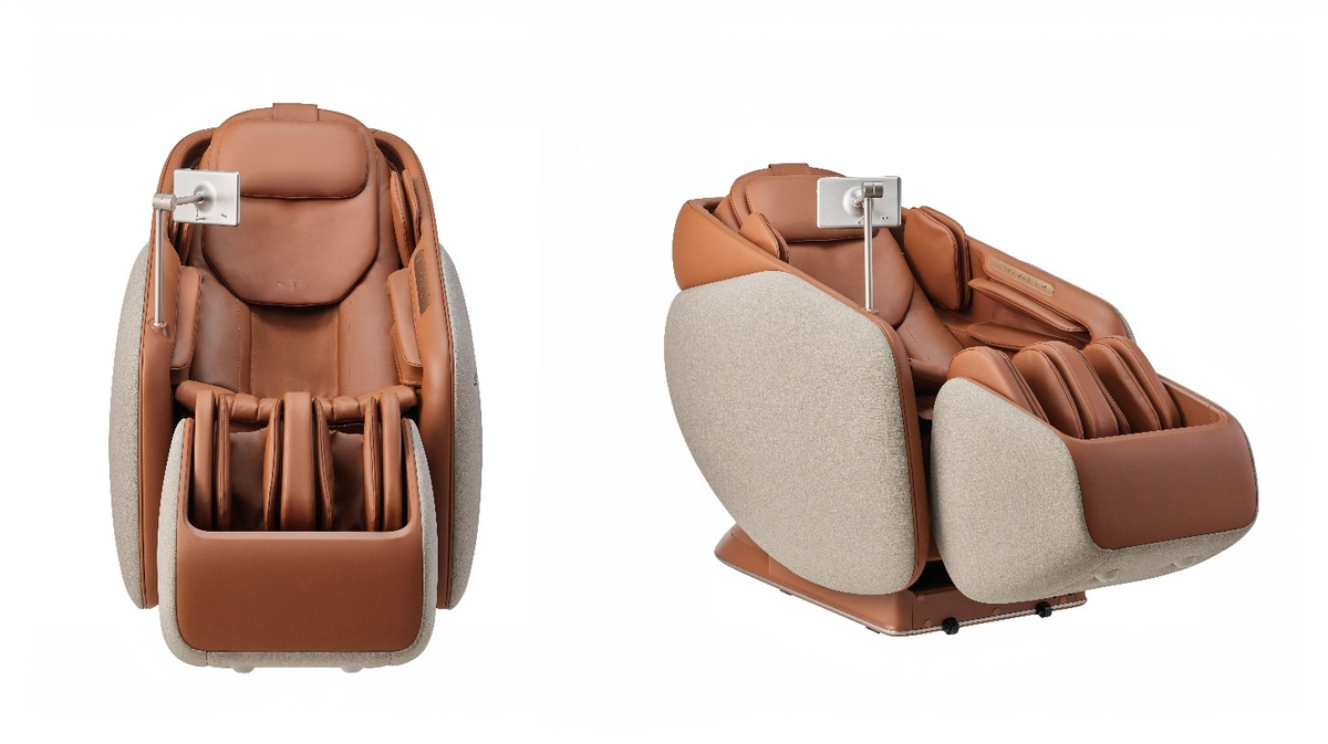 Ceragem Pause M10 massage chair front and angled views highlighting full body air compression and roller system design
