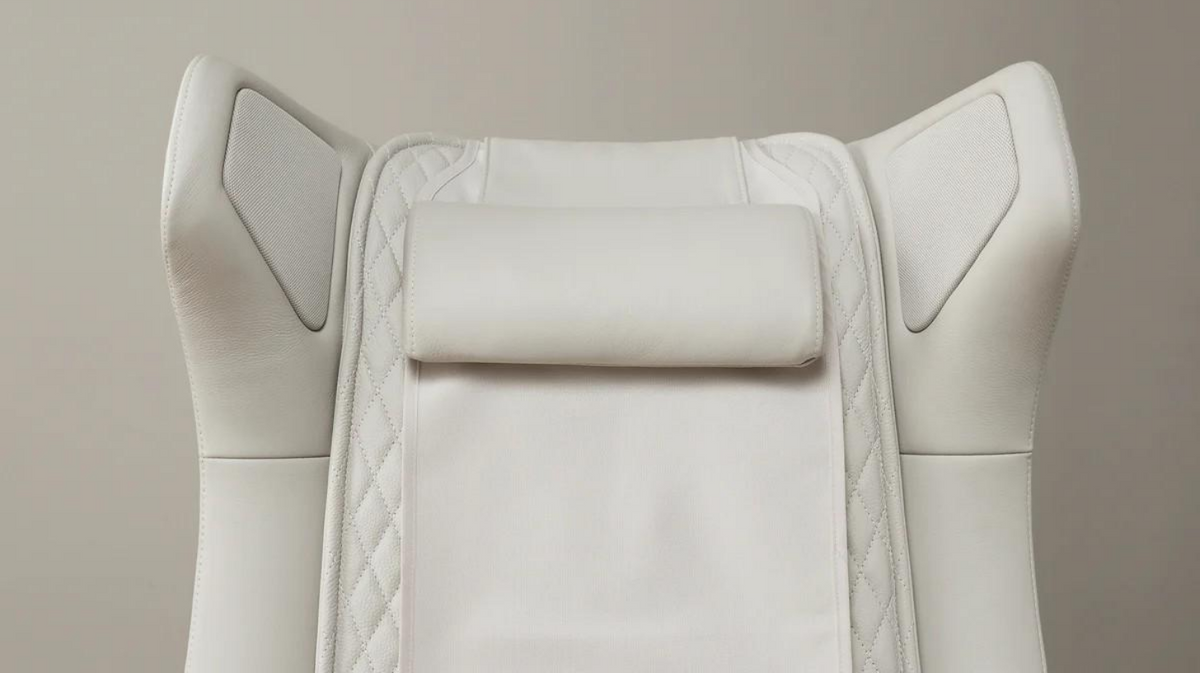 Ceragem Pause M4 massage chair headrest and upper back support detail in close-up view