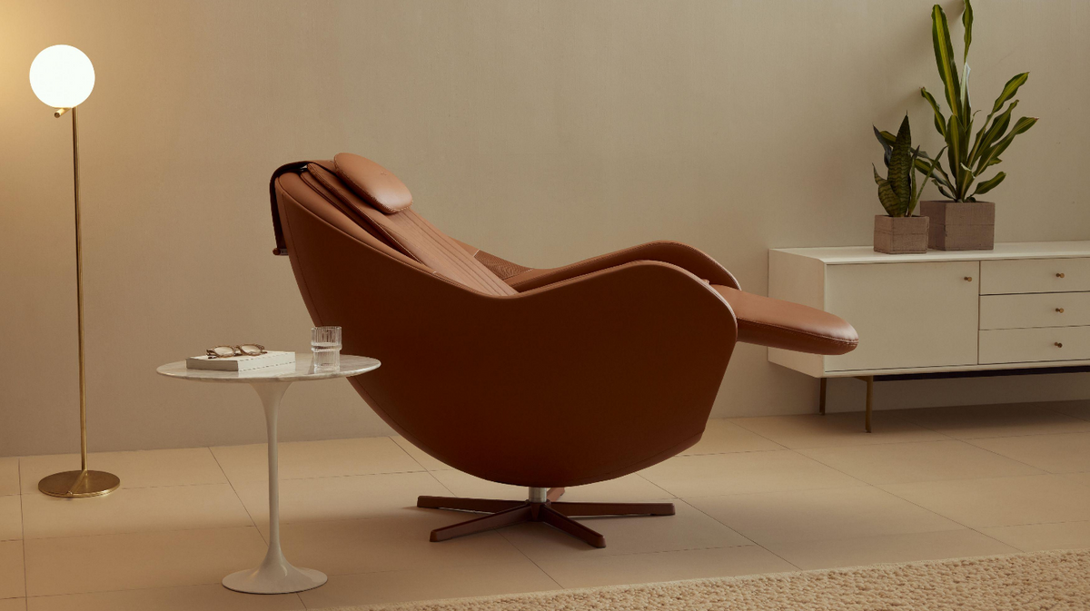 Ceragem Pause M6 massage chair side view placed in minimal white interior setting