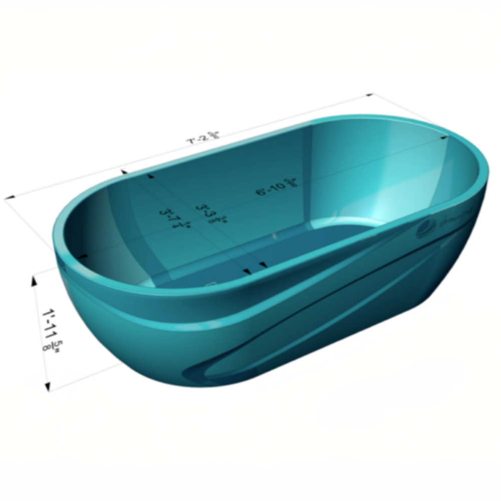 Dreampod Home Float Pro float tank dimensional layout showing length width and height in imperial measurements