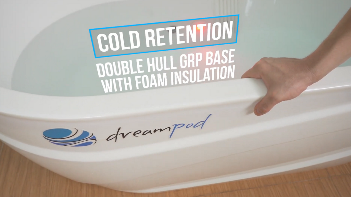 Dreampod ice bath tub construction showing insulated double wall design for temperature retention