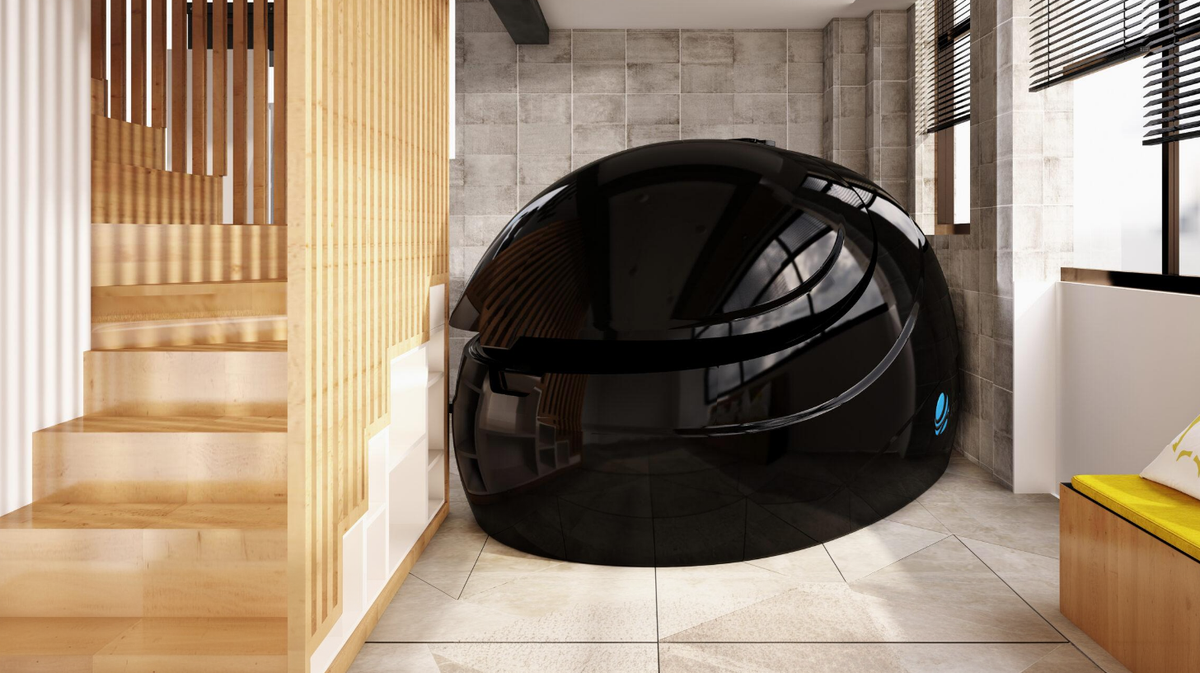 Dreampod Sport Float Pod commercial float tank closed in modern interior architectural installation setting