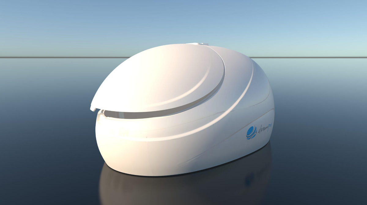 Dreampod Sport Float Pod commercial float tank closed position in clean studio render environment