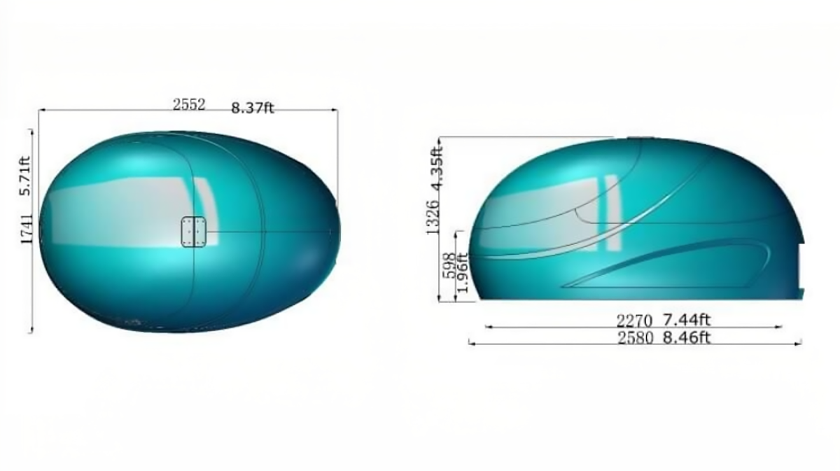 Dreampod V2 float pod commercial float tank top view showing physical dimensions and layout configuration