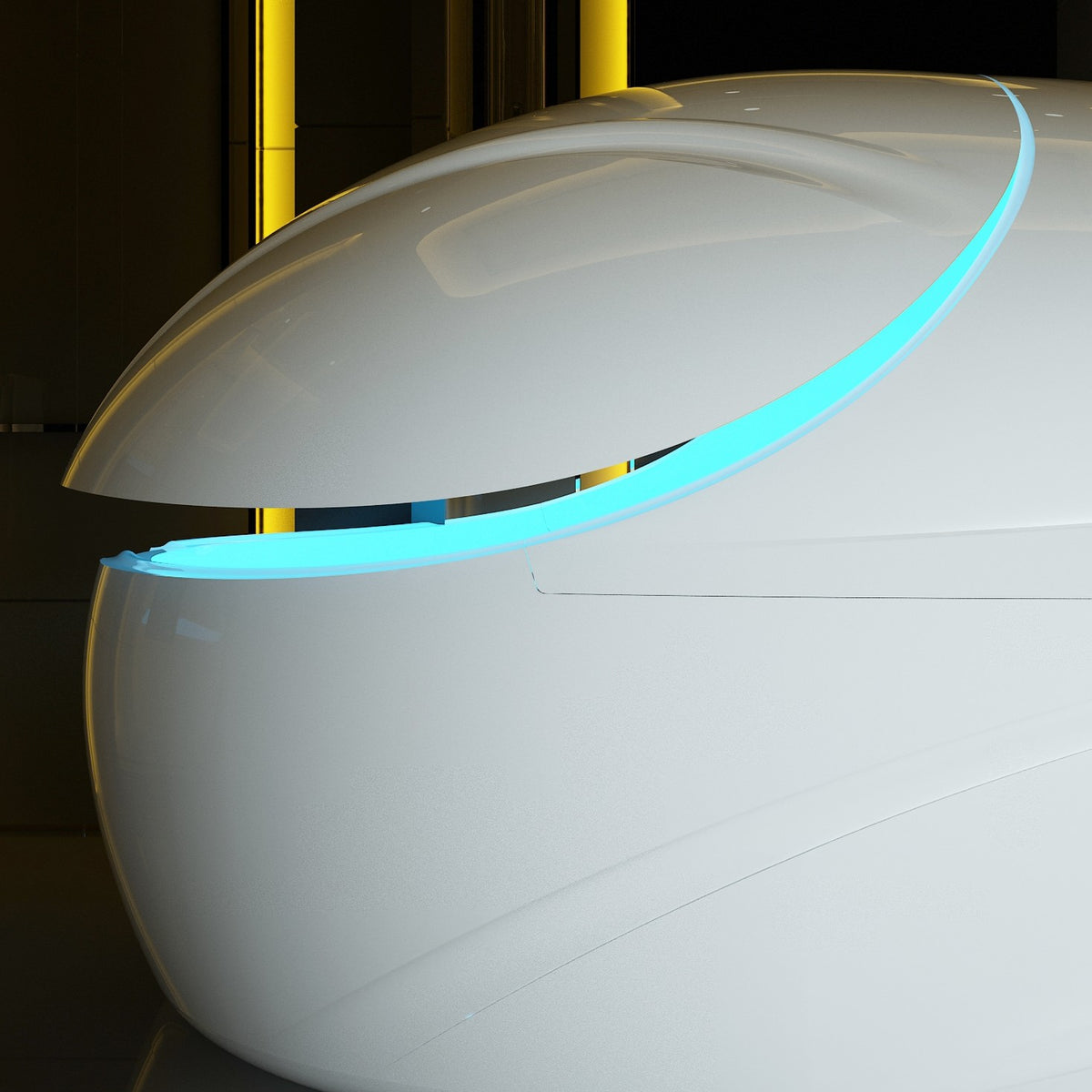 Dreampod Vmax float pod commercial float tank open with illuminated interior lighting system in controlled environment