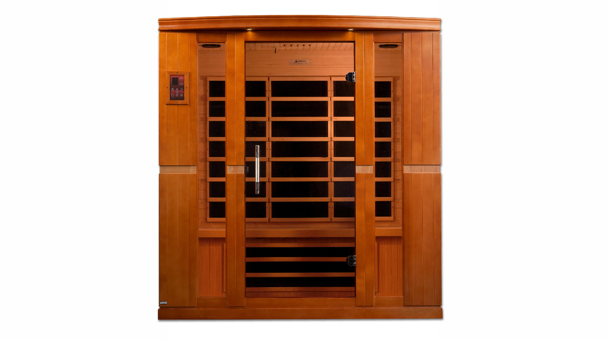Dynamic Bergamo Elite 4 person infrared sauna low EMF straight-on front elevation view