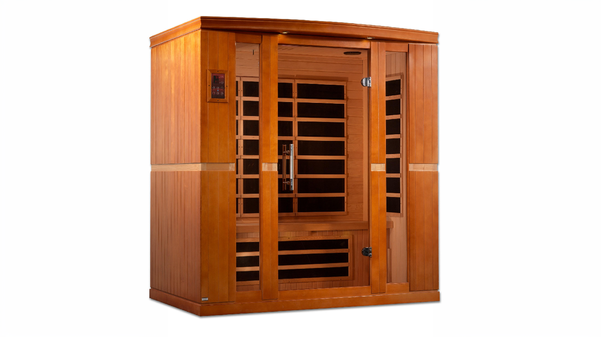 Dynamic Bergamo Elite 4 person infrared sauna low EMF front view isolated on white background