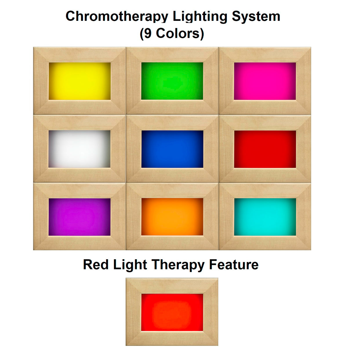 Dynamic Bergamo infrared sauna chromotherapy lighting system with red light therapy feature display