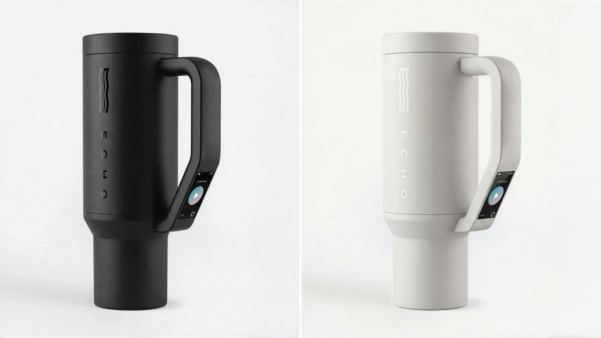 Echo Forty hydrogen water tumbler 40 oz dual color product view black and white portable hydrogen water system with handle and touchscreen interface