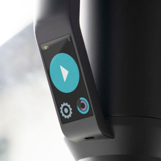 Echo Forty hydrogen water tumbler touchscreen interface showing hydrogen generation control button and system settings on portable hydrogen water bottle
