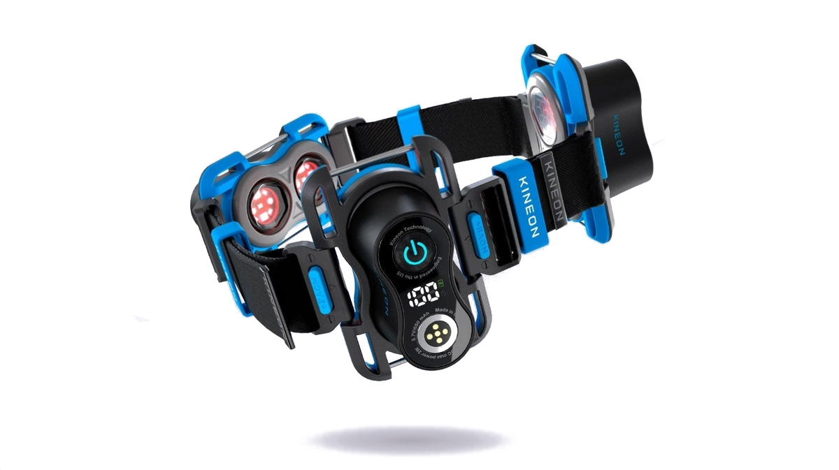 Kineon MOVE+ wearable red light and laser therapy device with adjustable strap displayed on white background