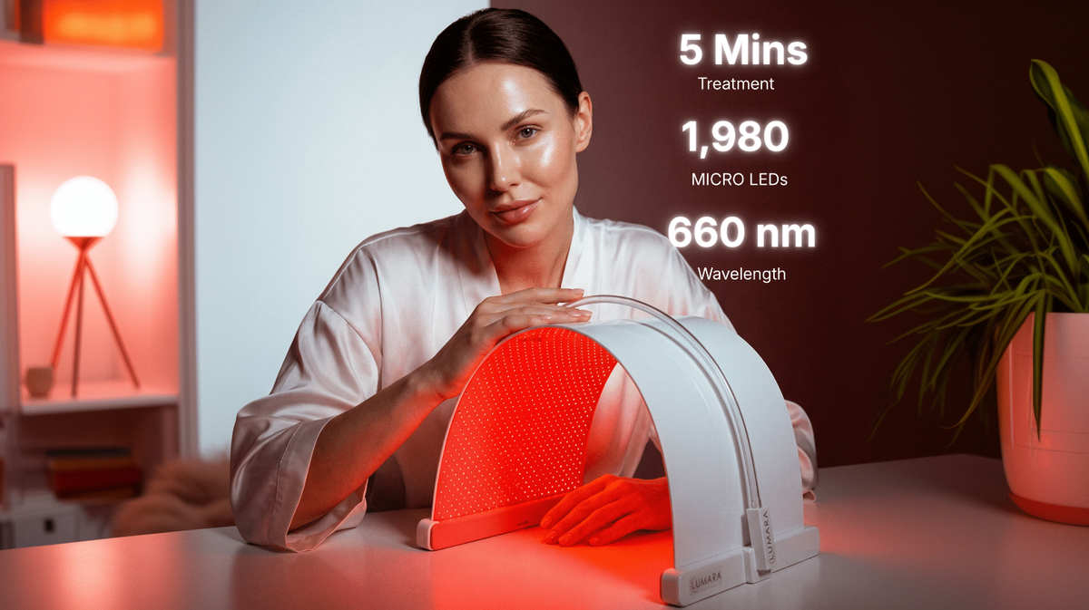 Lumara Illuminate V2 red light therapy panel 660nm wavelength 1980 LEDs home use demonstration