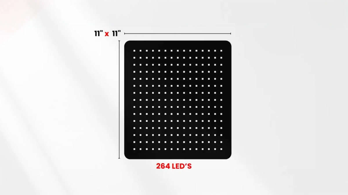 Lumara red light therapy pad small size 11 by 11 inch LED layout shown on flat surface