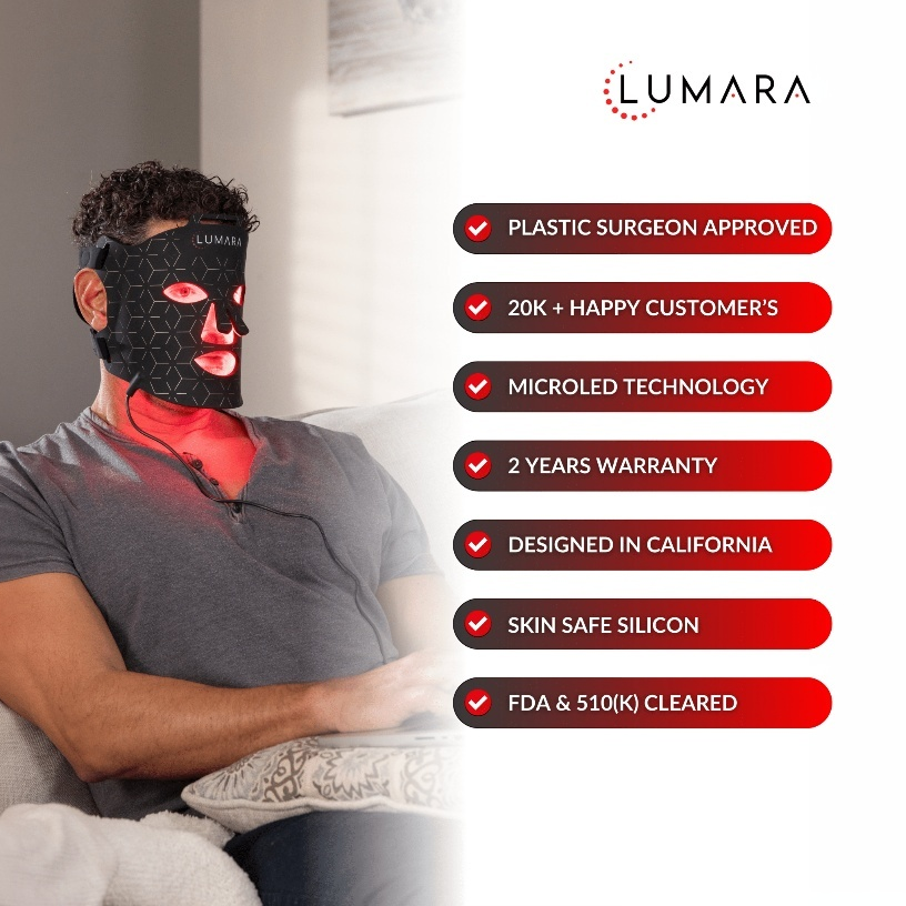 Lumara Viso LED mask features including microLED technology FDA clearance and skin safe silicone design