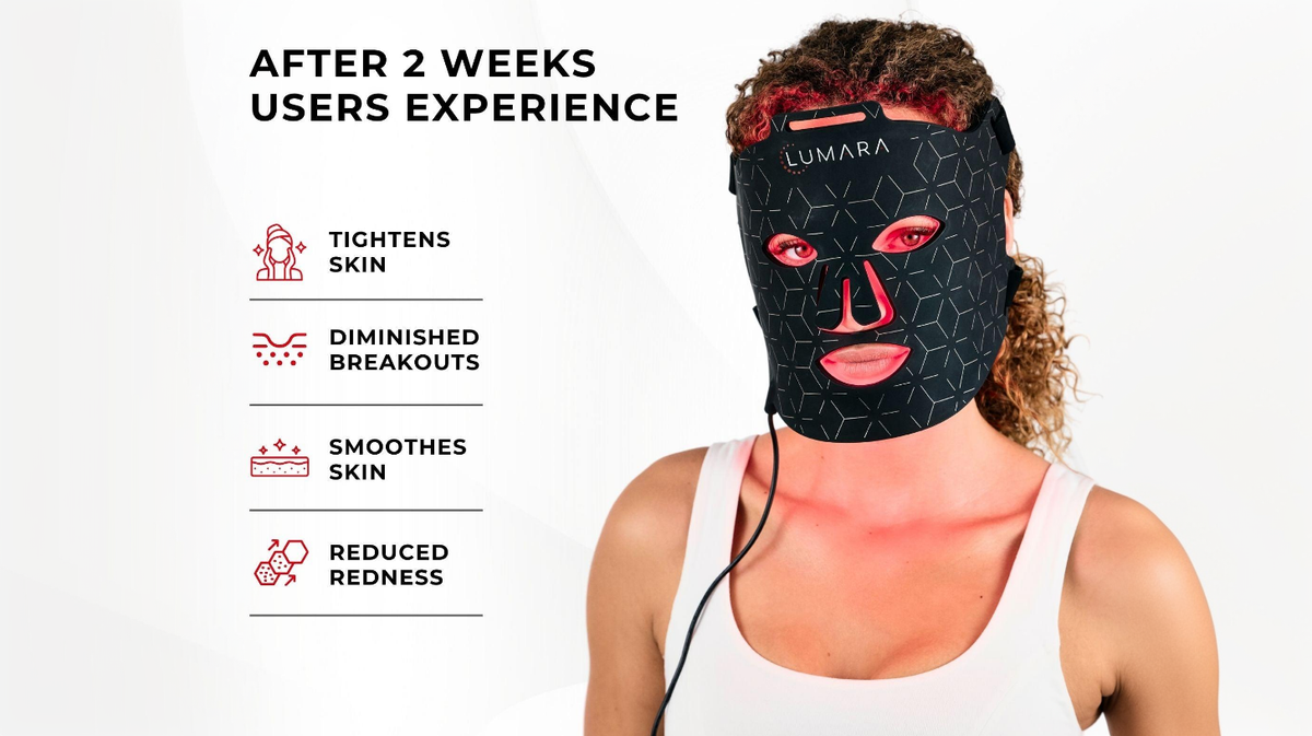 Lumara Viso LED mask showing skin appearance improvements including smoother texture and reduced redness after consistent use