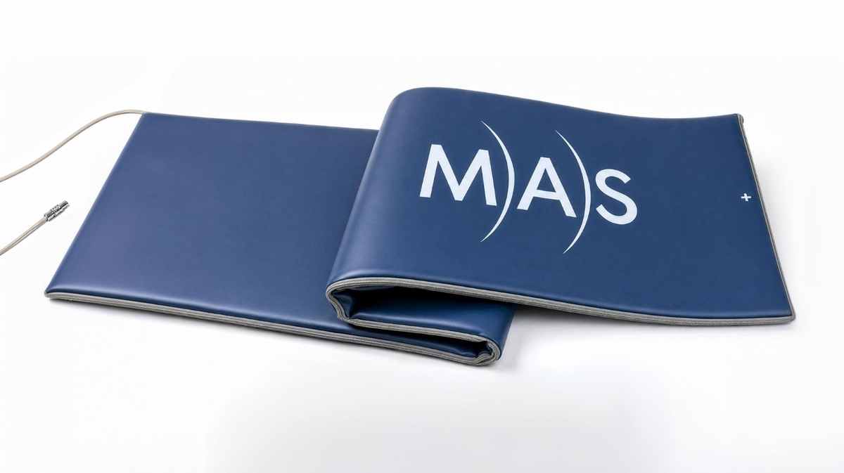 Folded MAS analog PEMF full-body therapy mat displayed on white background showing flexible portable wellness system design