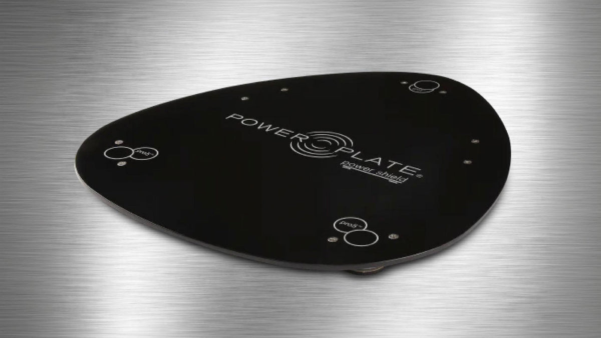 Power Plate pro5 Power Shield vibration isolation platform accessory shown as low profile base designed for Power Plate pro5 vibration training systems