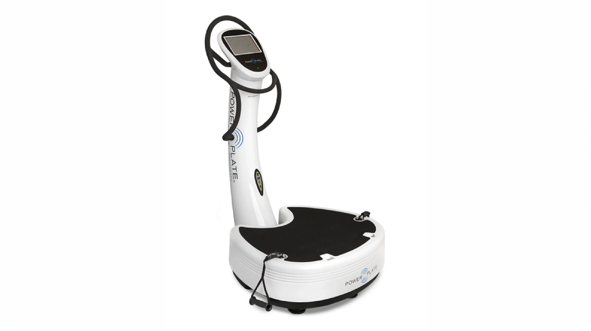 Power Plate pro7HC healthcare vibration platform angled front product view isolated on white background