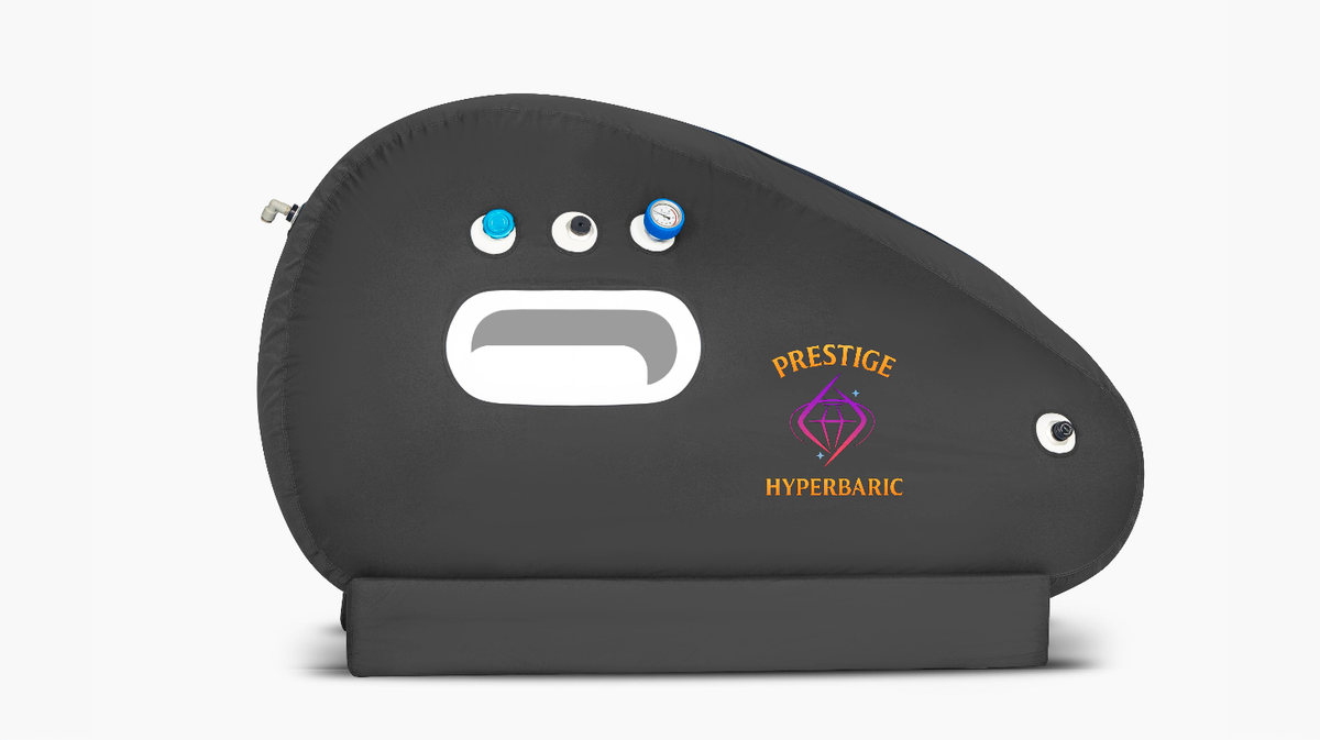 Prestige Hyperbaric compact chamber left profile soft shell unit showing exterior valve layout and viewing window placement