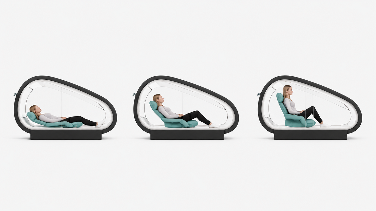 Prestige Hyperbaric full length softshell sit-up hyperbaric chamber adjustable seating positions showing upright and reclined user positioning inside chamber