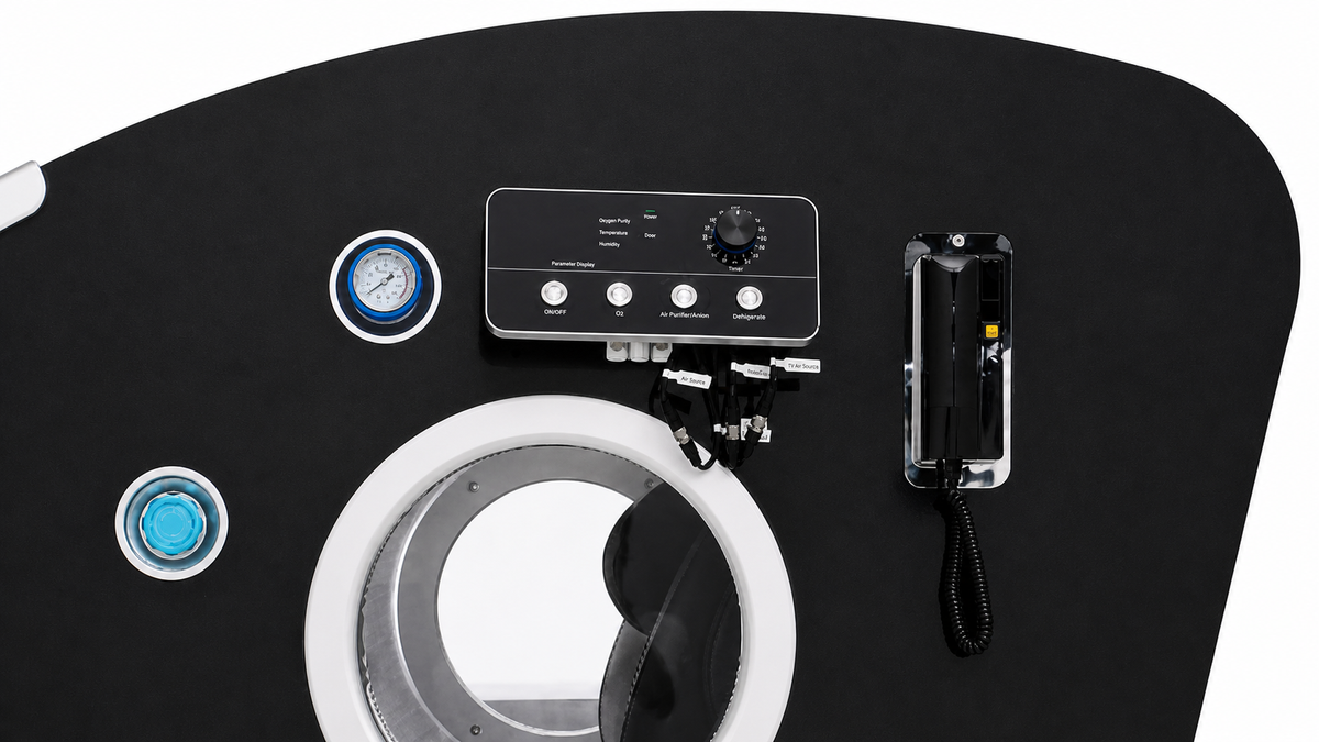 Prestige Hyperbaric HBOT control panel interface monitoring system displaying pressure and environmental controls