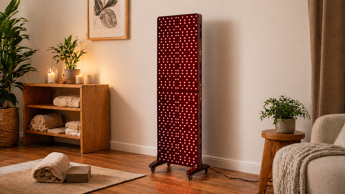 Renew Red Light Max Panel full body red light therapy panel operating in home wellness room environment