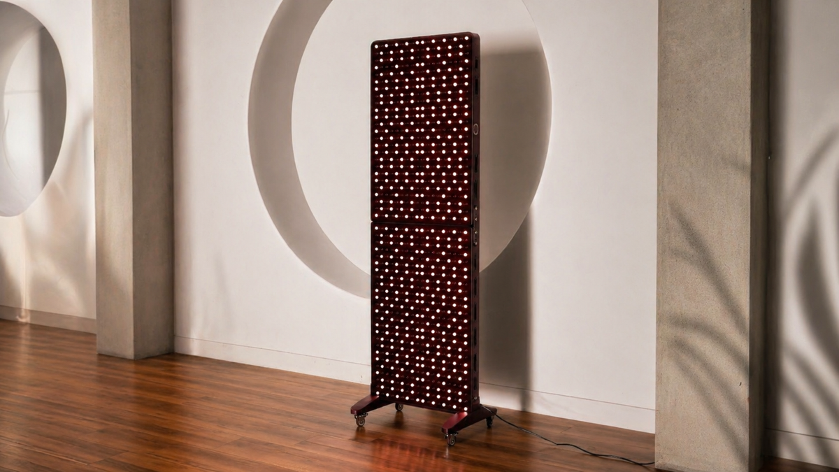 Renew Red Light Max Panel full body red light therapy panel positioned in modern interior space with natural light