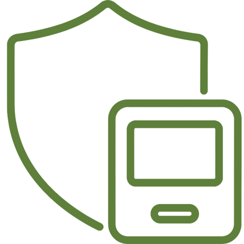 SanaVi authorized manufacturer access trust bar icon with shield and wellness equipment symbol