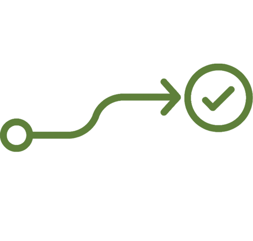 SanaVi guided buying support trust bar icon with path arrow leading to a checkmark