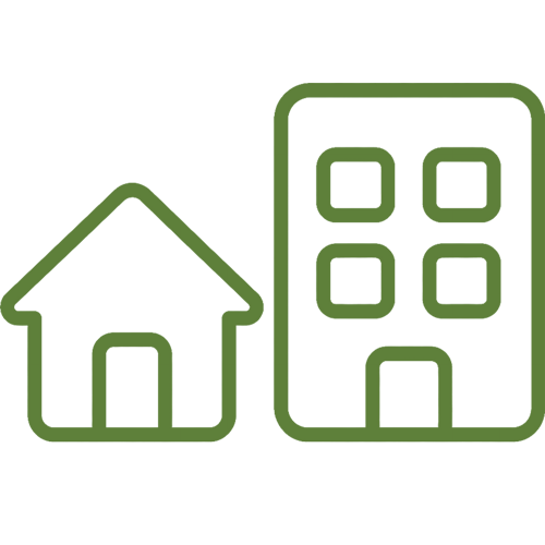 SanaVi home and professional use trust bar icon with house and clinic-style building