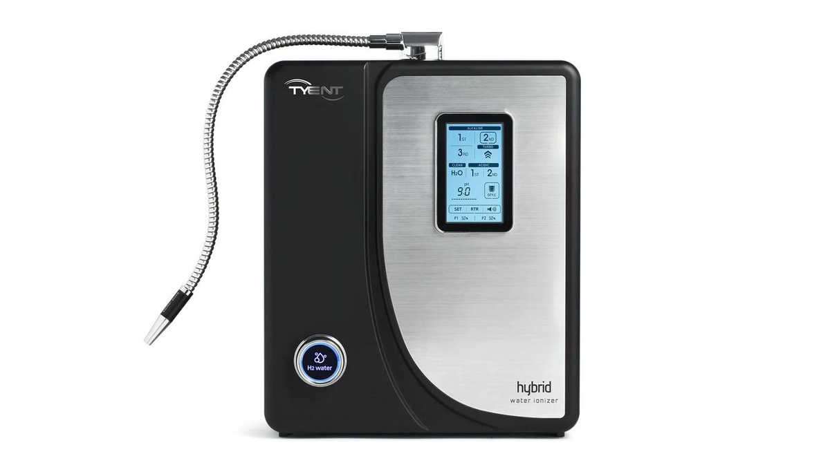 Tyent Alkaline H2 Hybrid water ionizer stainless front panel touchscreen display countertop unit studio setting