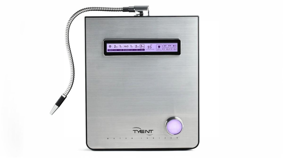 Tyent Edge 9000 Turbo water ionizer machine front view showing digital display and control dial on countertop